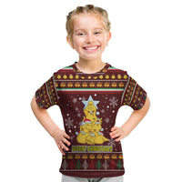 Merry Chickmas Christmas Kid T Shirt with Yellow Chickens Tree Design and Snowflake Pattern - Wonder Print Shop