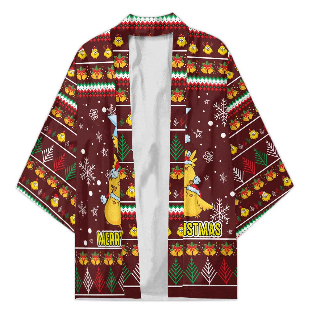 Merry Chickmas Christmas Kimono with Yellow Chickens Tree Design and Snowflake Pattern - Wonder Print Shop