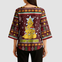 Merry Chickmas Christmas Kimono Sleeve Blouse with Yellow Chickens Tree Design and Snowflake Pattern - Wonder Print Shop
