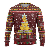 Merry Chickmas Christmas Ugly Christmas Sweater with Yellow Chickens Tree Design and Snowflake Pattern - Wonder Print Shop