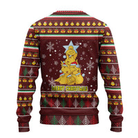 Merry Chickmas Christmas Ugly Christmas Sweater with Yellow Chickens Tree Design and Snowflake Pattern - Wonder Print Shop
