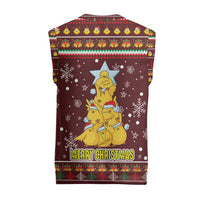 Merry Chickmas Christmas Knitted V-Neck Vest with Yellow Chickens Tree Design and Snowflake Pattern - Wonder Print Shop