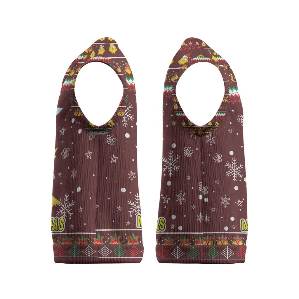 Merry Chickmas Christmas Knitted V-Neck Vest with Yellow Chickens Tree Design and Snowflake Pattern - Wonder Print Shop
