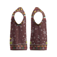 Merry Chickmas Christmas Knitted V-Neck Vest with Yellow Chickens Tree Design and Snowflake Pattern - Wonder Print Shop