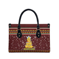 Merry Chickmas Christmas Leather Bag with Yellow Chickens Tree Design and Snowflake Pattern - Wonder Print Shop