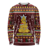 Merry Chickmas Christmas Long Sleeve Shirt with Yellow Chickens Tree Design and Snowflake Pattern - Wonder Print Shop