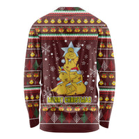 Merry Chickmas Christmas Long Sleeve Shirt with Yellow Chickens Tree Design and Snowflake Pattern - Wonder Print Shop