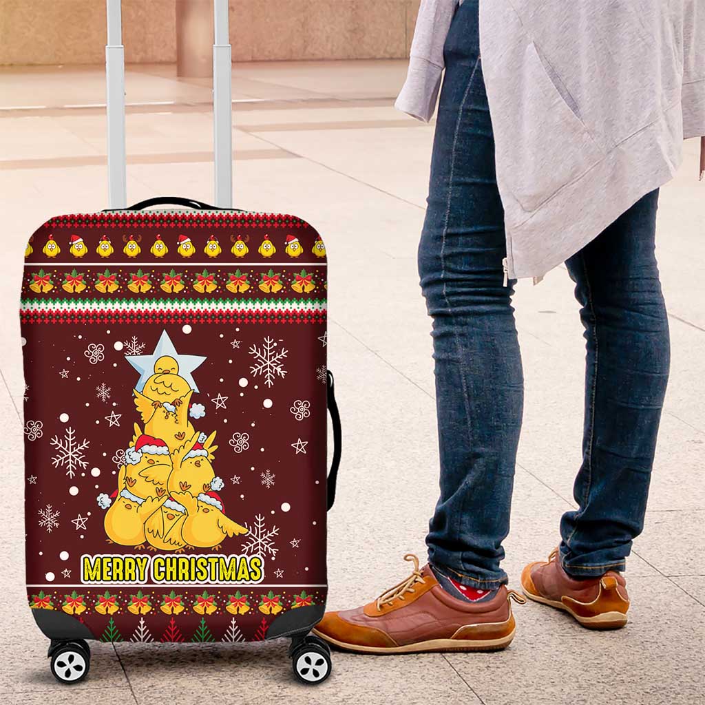 Merry Chickmas Christmas Luggage Cover with Yellow Chickens Tree Design and Snowflake Pattern - Wonder Print Shop