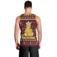 Merry Chickmas Christmas Men Tank Top with Yellow Chickens Tree Design and Snowflake Pattern - Wonder Print Shop