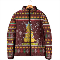 Merry Chickmas Christmas Padded Jacket with Yellow Chickens Tree Design and Snowflake Pattern - Wonder Print Shop