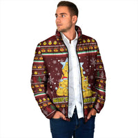 Merry Chickmas Christmas Padded Jacket with Yellow Chickens Tree Design and Snowflake Pattern - Wonder Print Shop