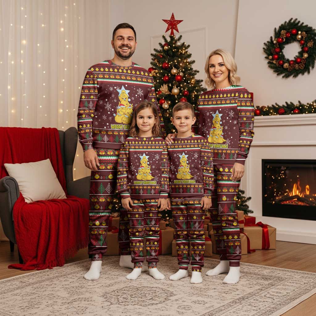 Merry Chickmas Christmas Pajama Set with Yellow Chickens Tree Design and Snowflake Pattern - Wonder Print Shop