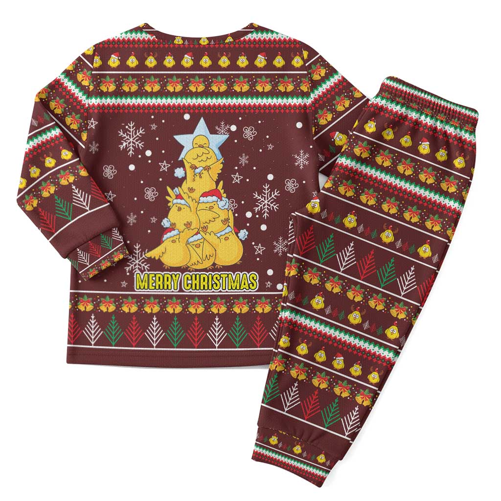 Merry Chickmas Christmas Pajama Set with Yellow Chickens Tree Design and Snowflake Pattern - Wonder Print Shop
