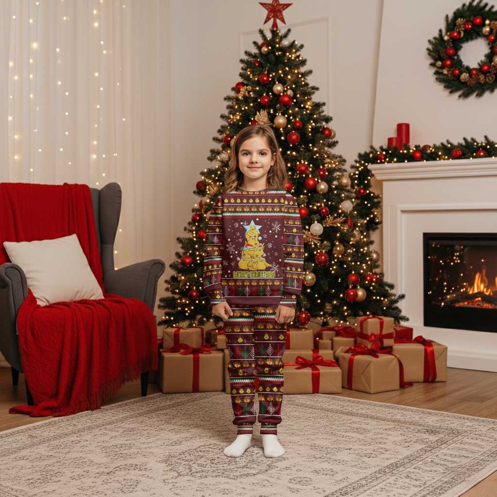 Merry Chickmas Christmas Pajama Set with Yellow Chickens Tree Design and Snowflake Pattern - Wonder Print Shop