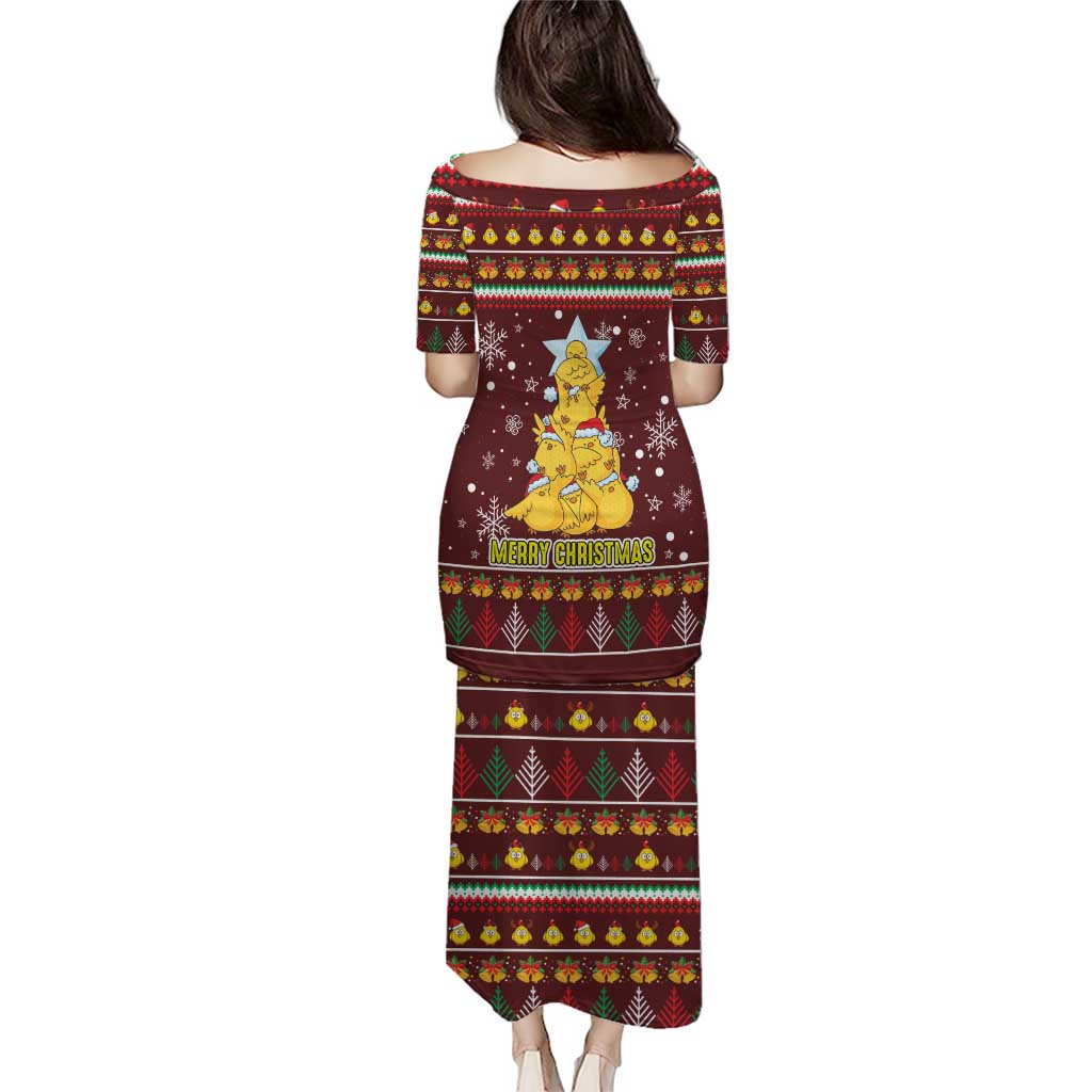 Merry Chickmas Christmas Puletasi with Yellow Chickens Tree Design and Snowflake Pattern - Wonder Print Shop