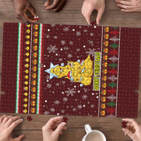Merry Chickmas Christmas Puzzle with Yellow Chickens Tree Design and Snowflake Pattern - Wonder Print Shop