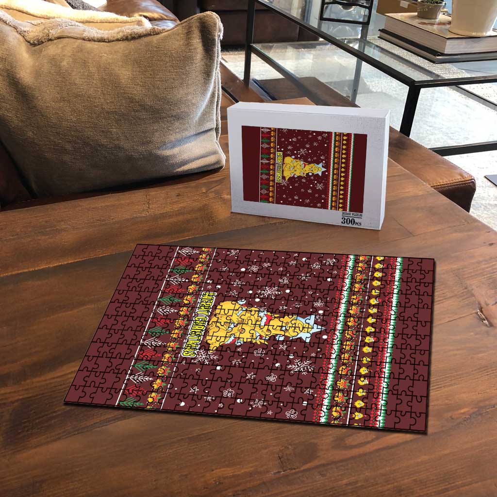 Merry Chickmas Christmas Puzzle with Yellow Chickens Tree Design and Snowflake Pattern - Wonder Print Shop