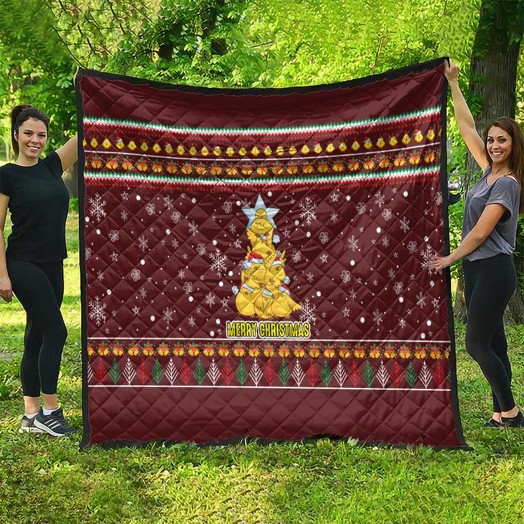 Merry Chickmas Christmas Quilt with Yellow Chickens Tree Design and Snowflake Pattern - Wonder Print Shop