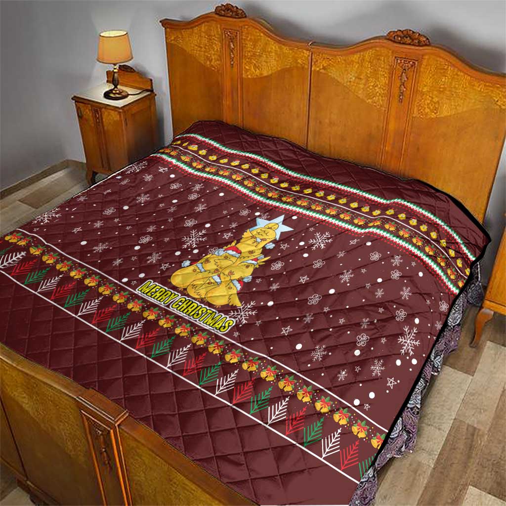 Merry Chickmas Christmas Quilt with Yellow Chickens Tree Design and Snowflake Pattern - Wonder Print Shop