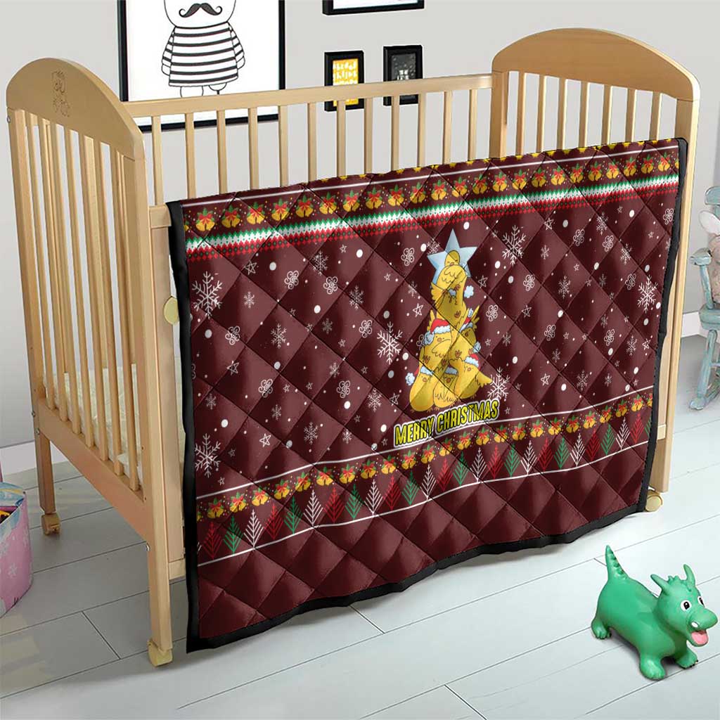 Merry Chickmas Christmas Quilt with Yellow Chickens Tree Design and Snowflake Pattern - Wonder Print Shop