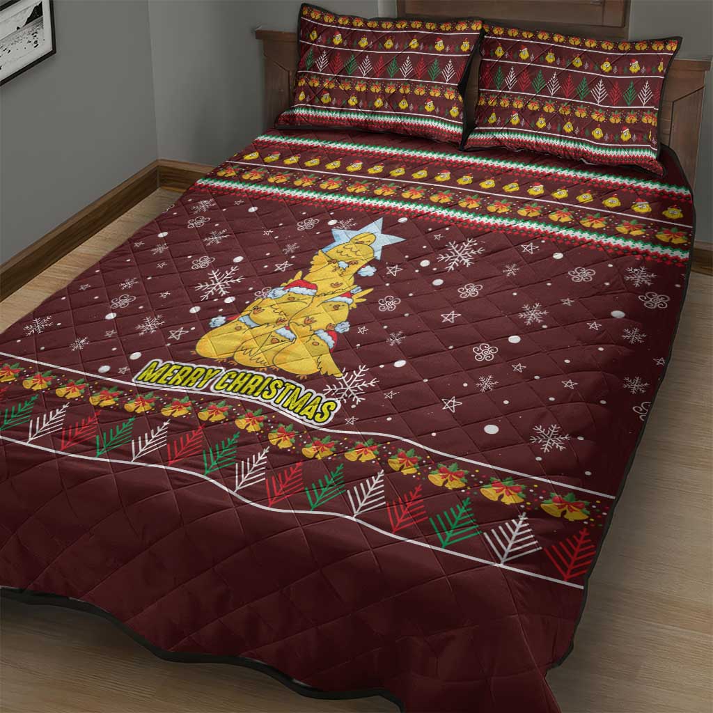 Merry Chickmas Christmas Quilt Bed Set with Yellow Chickens Tree Design and Snowflake Pattern - Wonder Print Shop