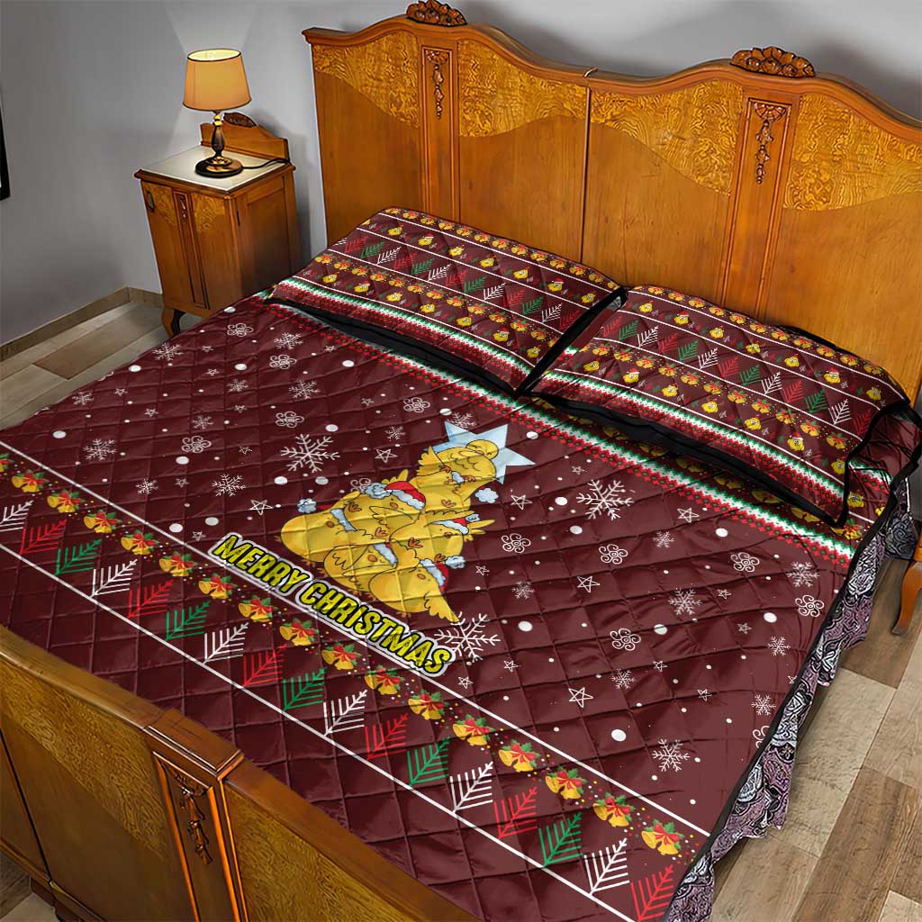 Merry Chickmas Christmas Quilt Bed Set with Yellow Chickens Tree Design and Snowflake Pattern - Wonder Print Shop
