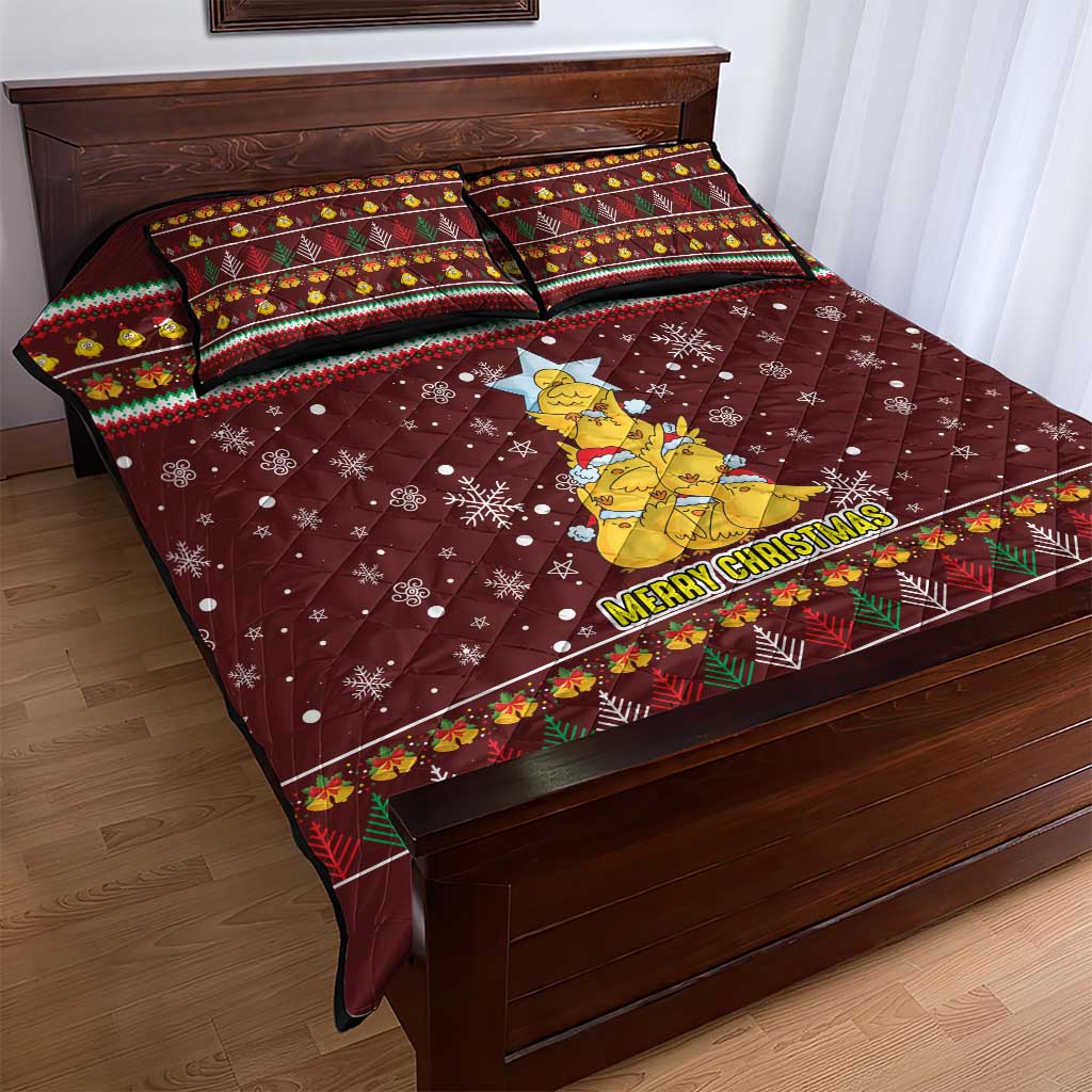 Merry Chickmas Christmas Quilt Bed Set with Yellow Chickens Tree Design and Snowflake Pattern - Wonder Print Shop