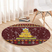 Merry Chickmas Christmas Round Carpet with Yellow Chickens Tree Design and Snowflake Pattern - Wonder Print Shop