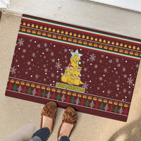 Merry Chickmas Christmas Rubber Doormat with Yellow Chickens Tree Design and Snowflake Pattern - Wonder Print Shop