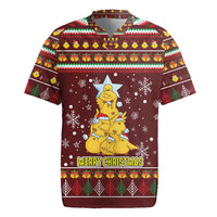 Merry Chickmas Christmas Rugby Jersey with Yellow Chickens Tree Design and Snowflake Pattern - Wonder Print Shop