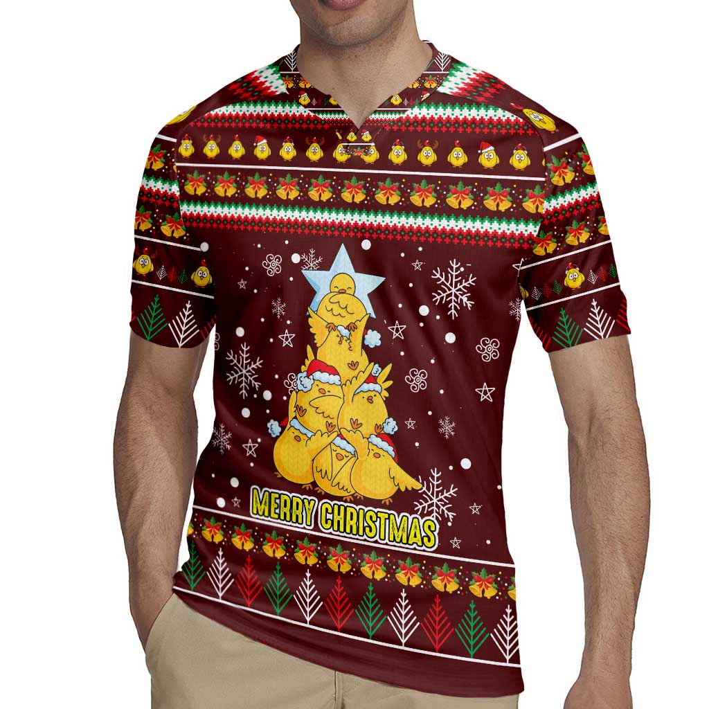 Merry Chickmas Christmas Rugby Jersey with Yellow Chickens Tree Design and Snowflake Pattern - Wonder Print Shop