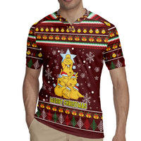 Merry Chickmas Christmas Rugby Jersey with Yellow Chickens Tree Design and Snowflake Pattern - Wonder Print Shop