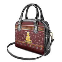 Merry Chickmas Christmas Shoulder Handbag with Yellow Chickens Tree Design and Snowflake Pattern - Wonder Print Shop