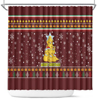 Merry Chickmas Christmas Shower Curtain with Yellow Chickens Tree Design and Snowflake Pattern - Wonder Print Shop