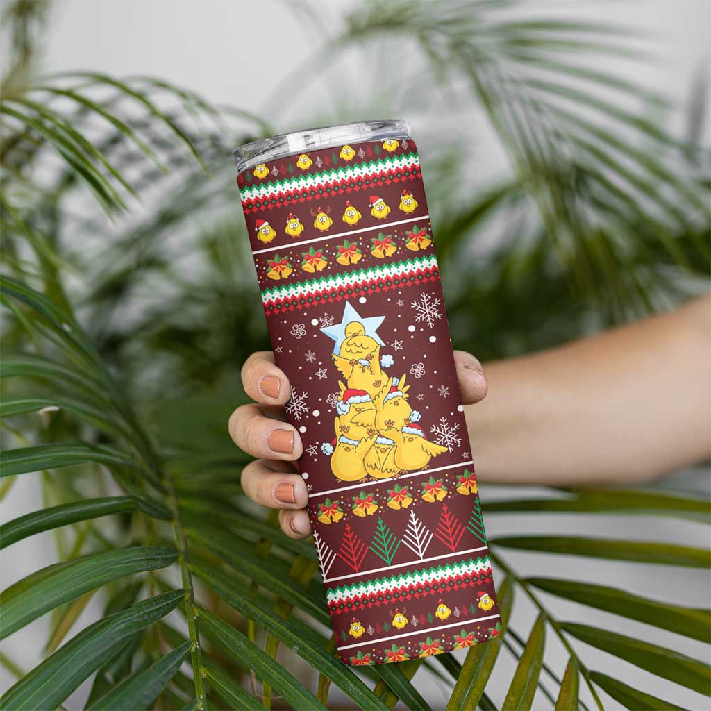 Merry Chickmas Christmas Skinny Tumbler with Yellow Chickens Tree Design and Snowflake Pattern - Wonder Print Shop