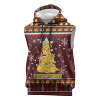Merry Chickmas Christmas Sleeveless Hoodie with Yellow Chickens Tree Design and Snowflake Pattern - Wonder Print Shop