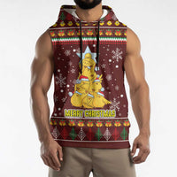 Merry Chickmas Christmas Sleeveless Hoodie with Yellow Chickens Tree Design and Snowflake Pattern - Wonder Print Shop