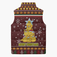 Merry Chickmas Christmas Sleeveless Puffer Jacket with Yellow Chickens Tree Design and Snowflake Pattern - Wonder Print Shop