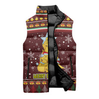 Merry Chickmas Christmas Sleeveless Puffer Jacket with Yellow Chickens Tree Design and Snowflake Pattern - Wonder Print Shop