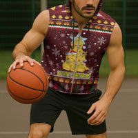 Merry Chickmas Christmas Sleeveless Zip Hoodie with Yellow Chickens Tree Design and Snowflake Pattern - Wonder Print Shop