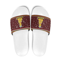 Merry Chickmas Christmas Slide Sandals with Yellow Chickens Tree Design and Snowflake Pattern - Wonder Print Shop