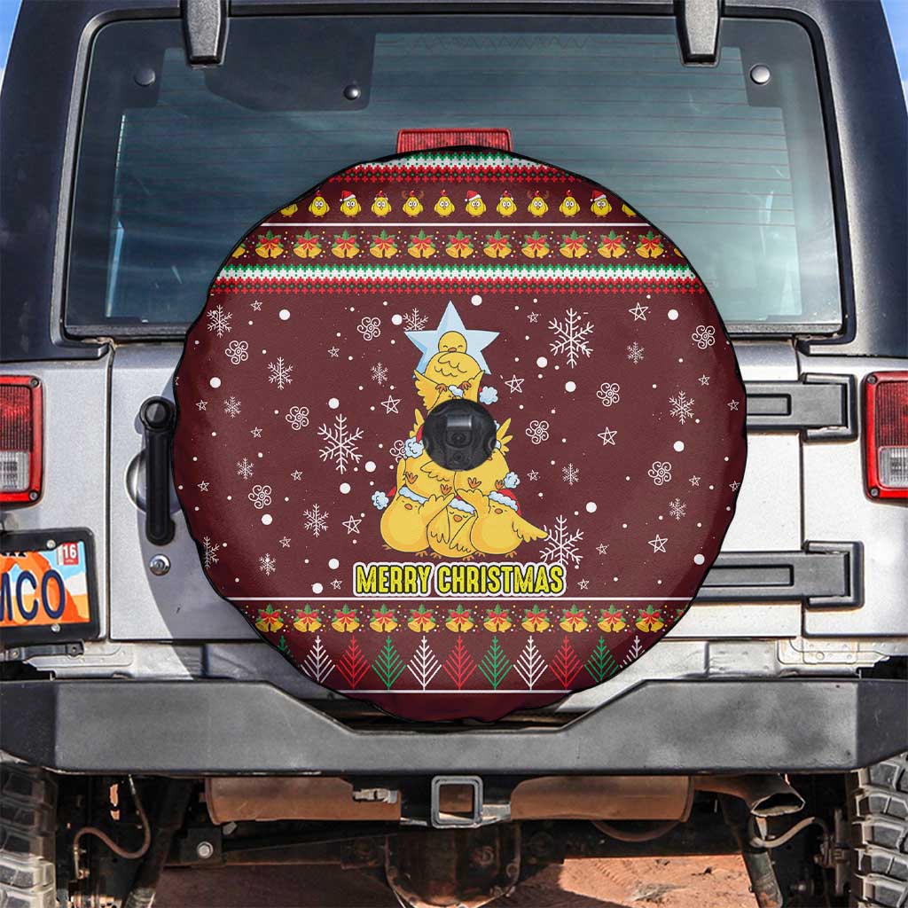 Merry Chickmas Christmas Spare Tire Cover with Yellow Chickens Tree Design and Snowflake Pattern - Wonder Print Shop