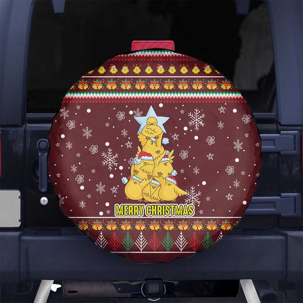 Merry Chickmas Christmas Spare Tire Cover with Yellow Chickens Tree Design and Snowflake Pattern - Wonder Print Shop