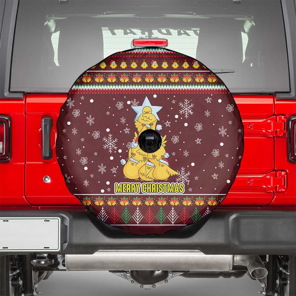 Merry Chickmas Christmas Spare Tire Cover with Yellow Chickens Tree Design and Snowflake Pattern - Wonder Print Shop
