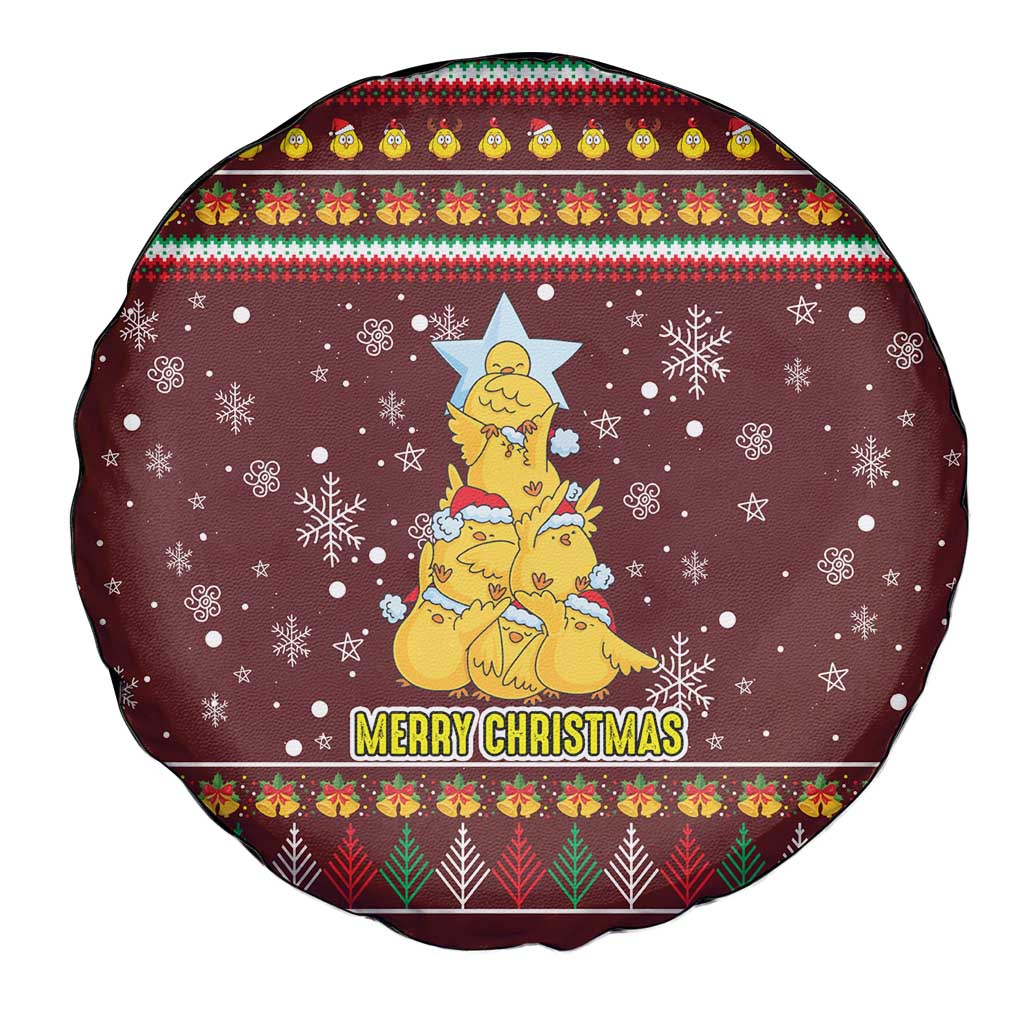Merry Chickmas Christmas Spare Tire Cover with Yellow Chickens Tree Design and Snowflake Pattern - Wonder Print Shop