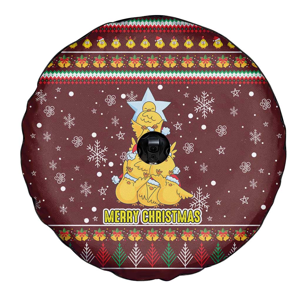 Merry Chickmas Christmas Spare Tire Cover with Yellow Chickens Tree Design and Snowflake Pattern - Wonder Print Shop