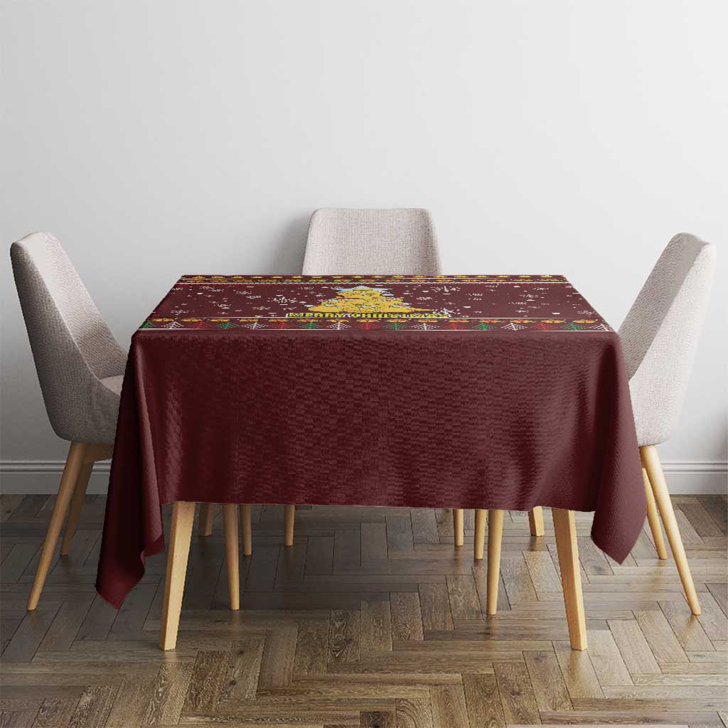 Merry Chickmas Christmas Tablecloth with Yellow Chickens Tree Design and Snowflake Pattern - Wonder Print Shop