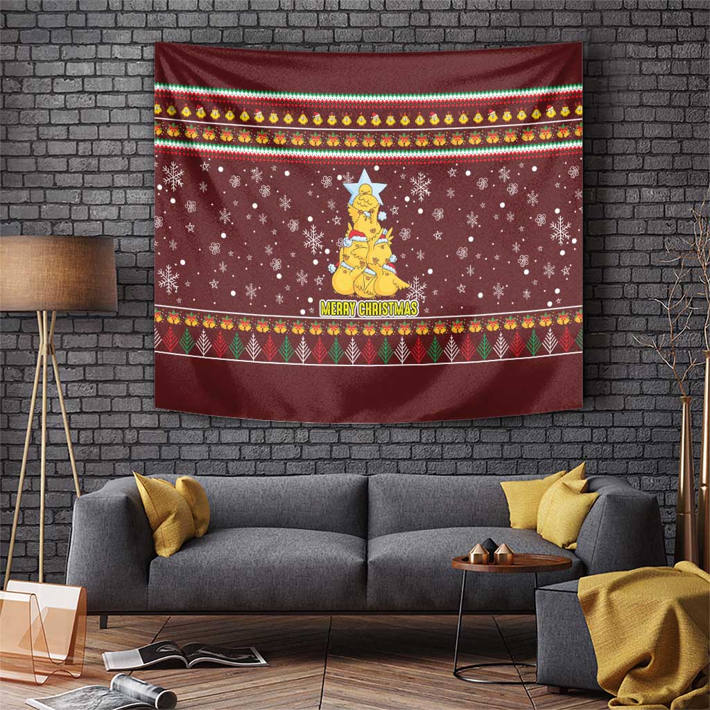 Merry Chickmas Christmas Tapestry with Yellow Chickens Tree Design and Snowflake Pattern - Wonder Print Shop