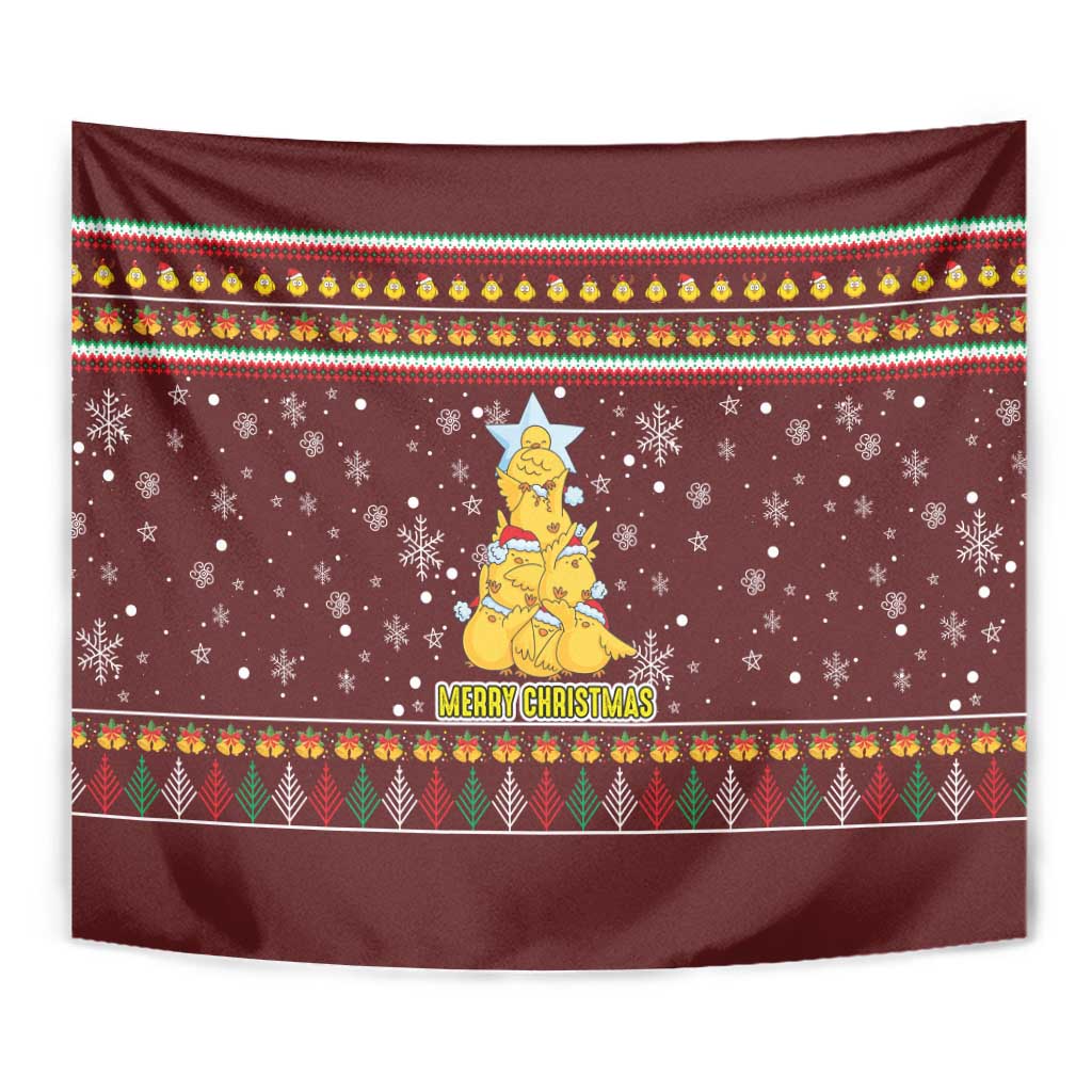 Merry Chickmas Christmas Tapestry with Yellow Chickens Tree Design and Snowflake Pattern - Wonder Print Shop