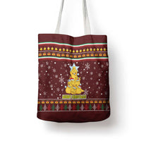 Merry Chickmas Christmas Tote Bag with Yellow Chickens Tree Design and Snowflake Pattern - Wonder Print Shop